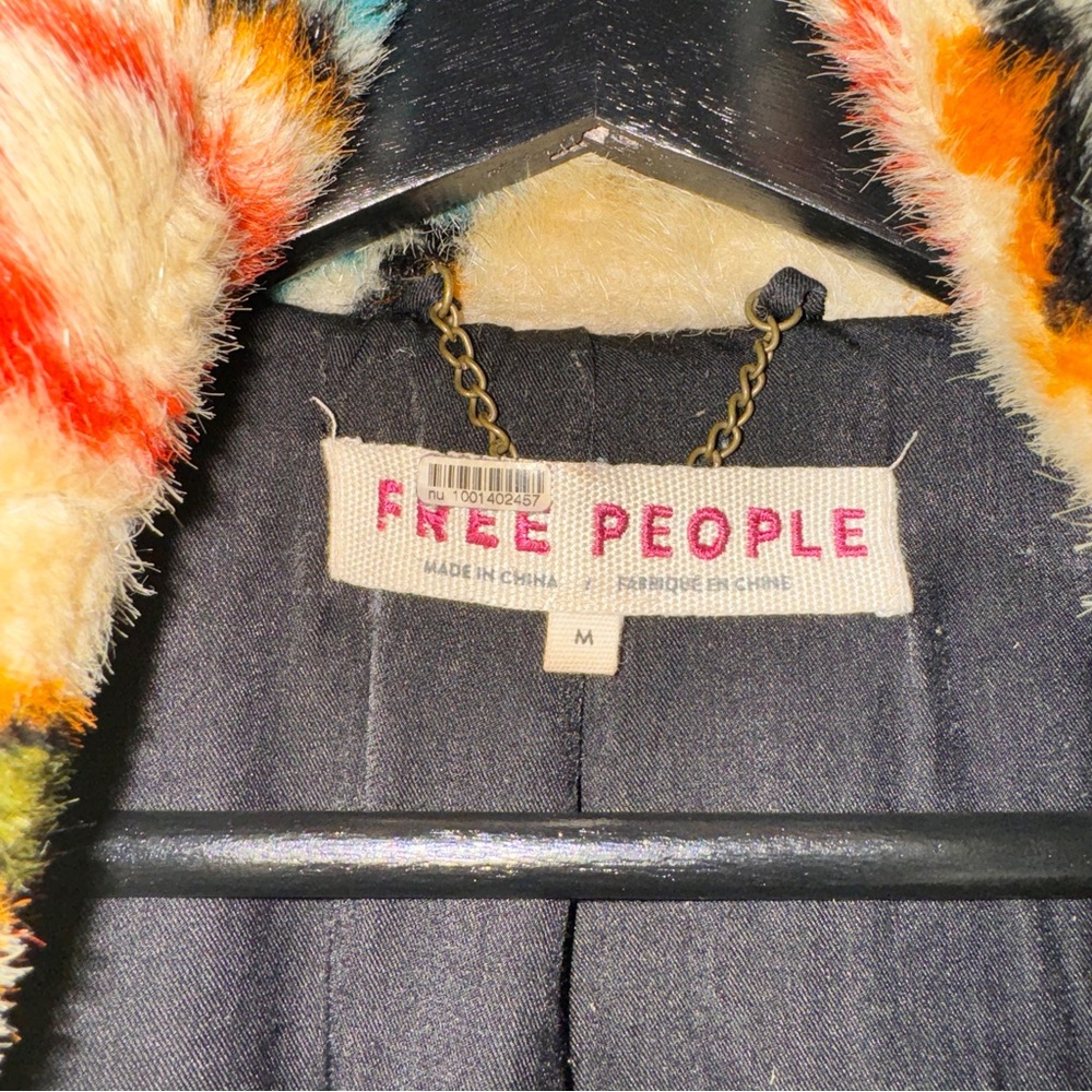 Free People Carmella Faux Fur Coat size medium • tribal print fur jacket - Picture 10 of 11
